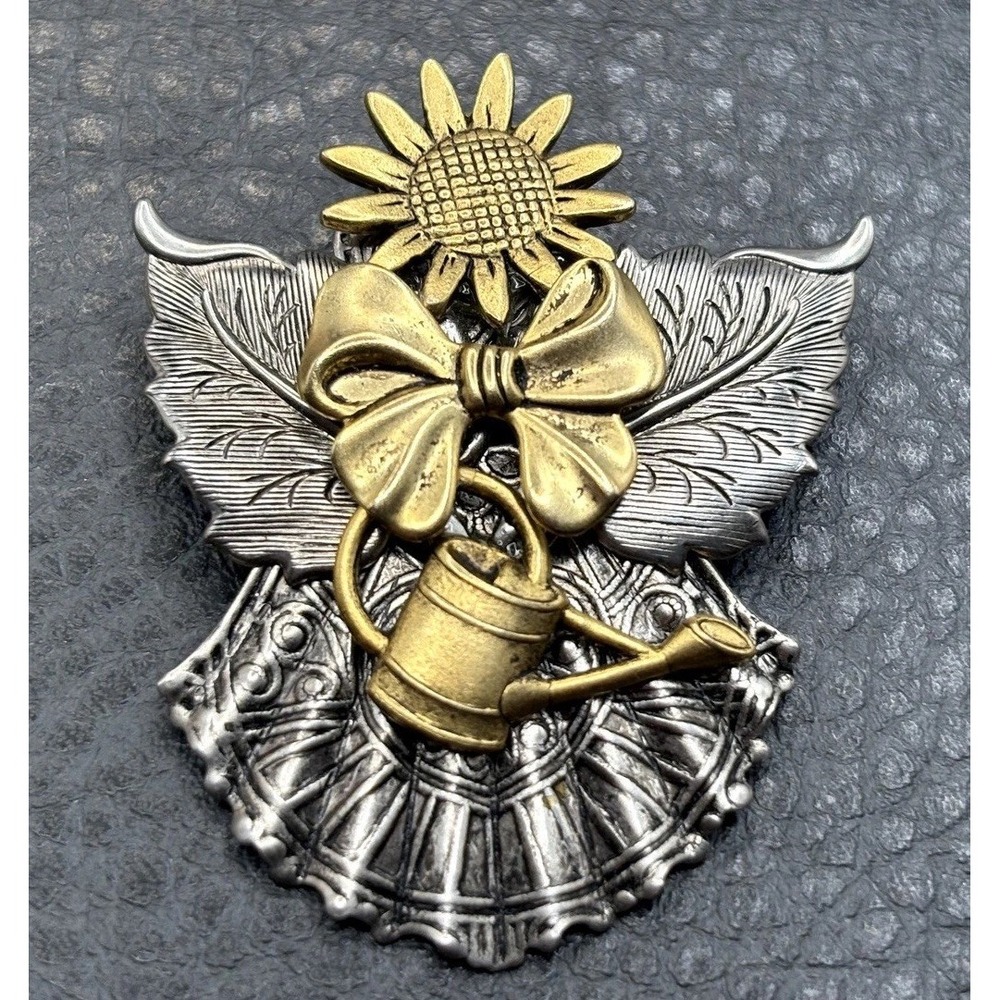 Vintage Ramona Crutcher Garden Angel Sunflower  Watering Can Brooch Pin Pendant